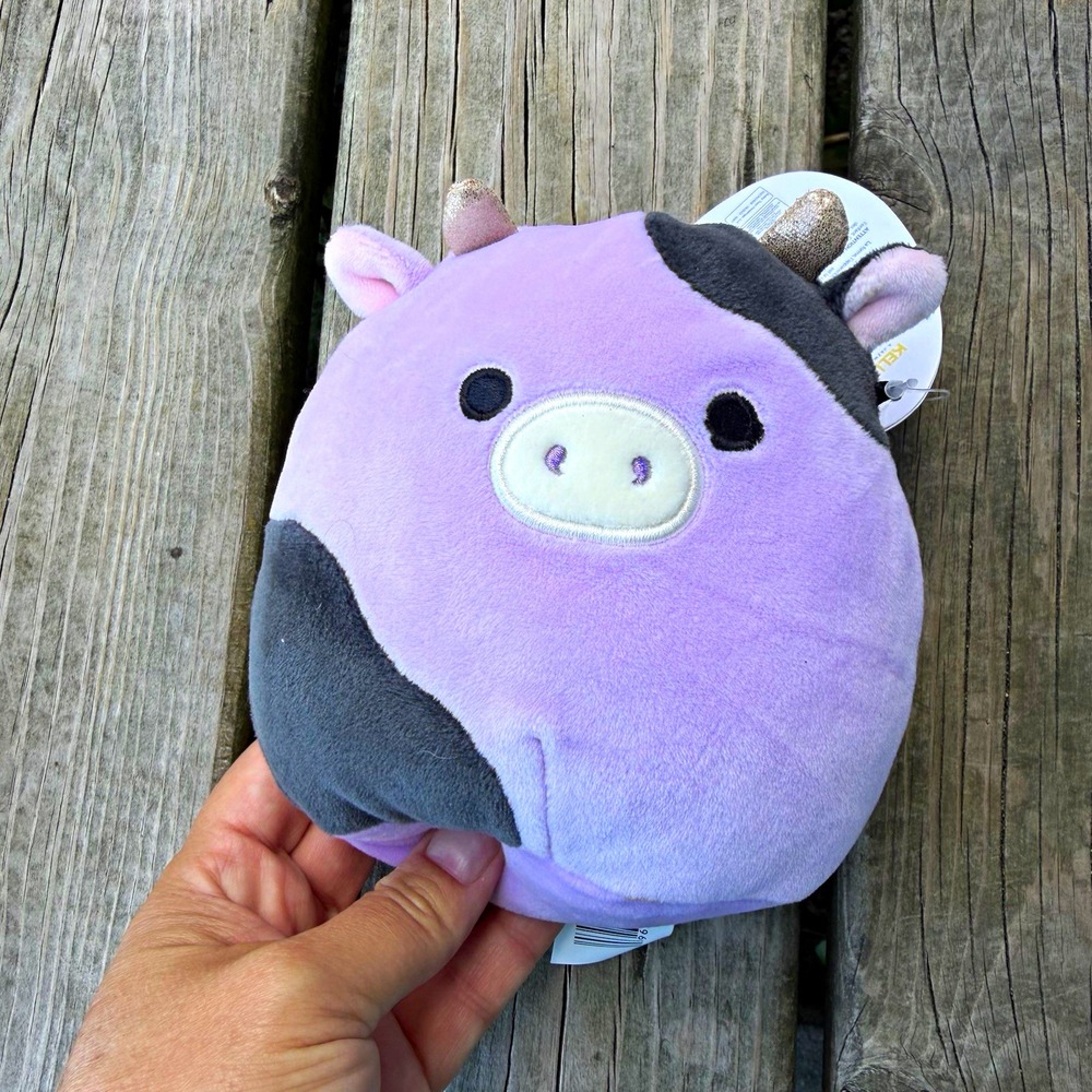 Squishmallows Alexie Purple Cow Plush Toy Small 6-14in Washable 2023 SQCR03509